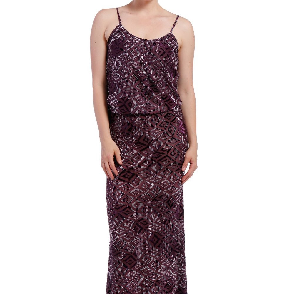 Women's Velvet Burnout Blouson Maxi Dress - Mulberry - Evening Cocktail Dress